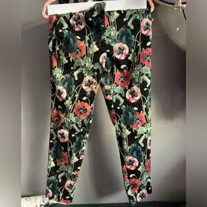 H&M Patterned Cigarette Trousers - Floral Poppy Print - Size 8